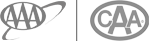 The image displays two logos: one with "AAA" inside an oval with an orbit-like design and another with "CAA" inside an oval.
