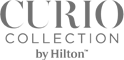 The image contains the logo for "Curio Collection by Hilton," with "Curio Collection" in large letters and "by Hilton" beneath it.